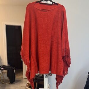 Red Fringed Women's Sweater/Poncho